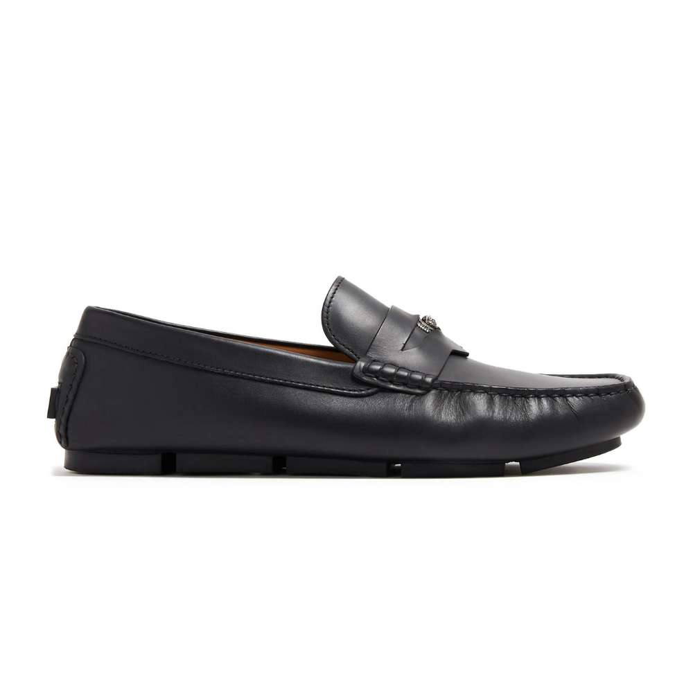 Medusa-plaque leather loafers